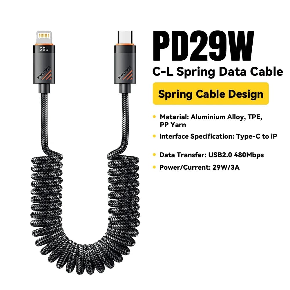 Essager Câble USB-C vers Lightning à Ressort - Charge Rapide PD 29W, 1,8m slide 7