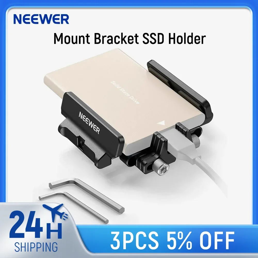 Support SSD NEEWER avec Pince Serre-Câble et Fixation Cold Shoe (1,6"-2,6"), Compatible avec Samsung T5/T7, SanDisk et SmallRig