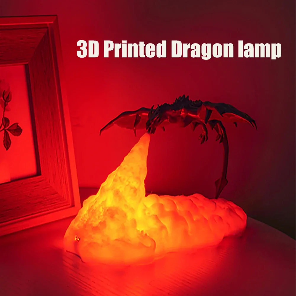 Lampe LED Dragon de feu à impression 3D - Rechargeable USB