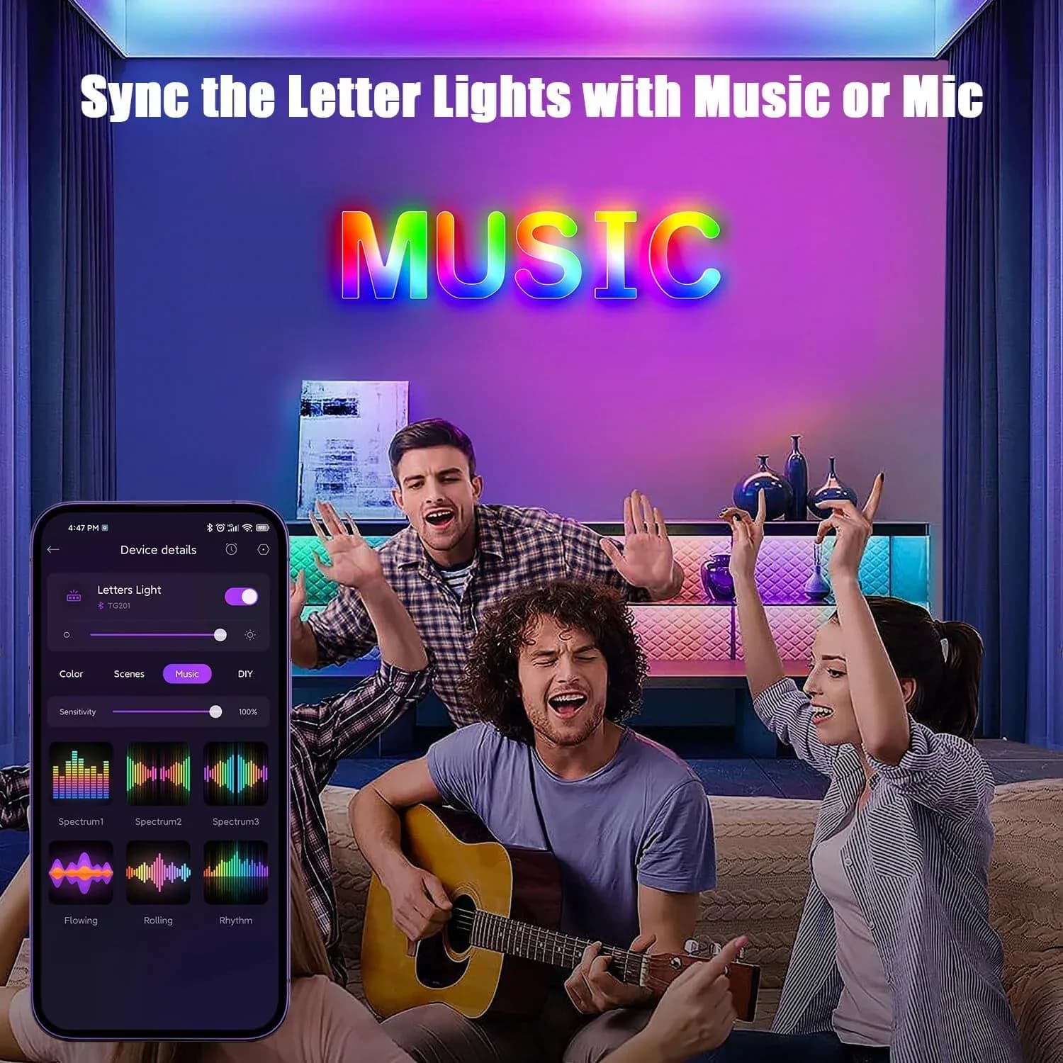 Lettre Lumineuse LED RGBW avec Synchronisation Musicale et Contrôle via Application - Image 4