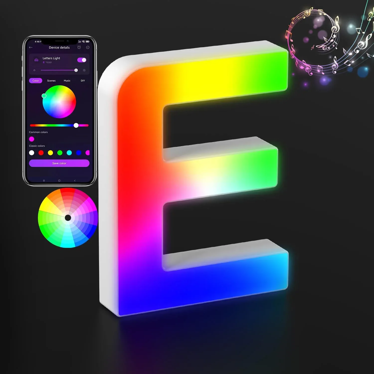 Lettre Lumineuse LED RGBW avec Synchronisation Musicale et Contrôle via Application slide 14