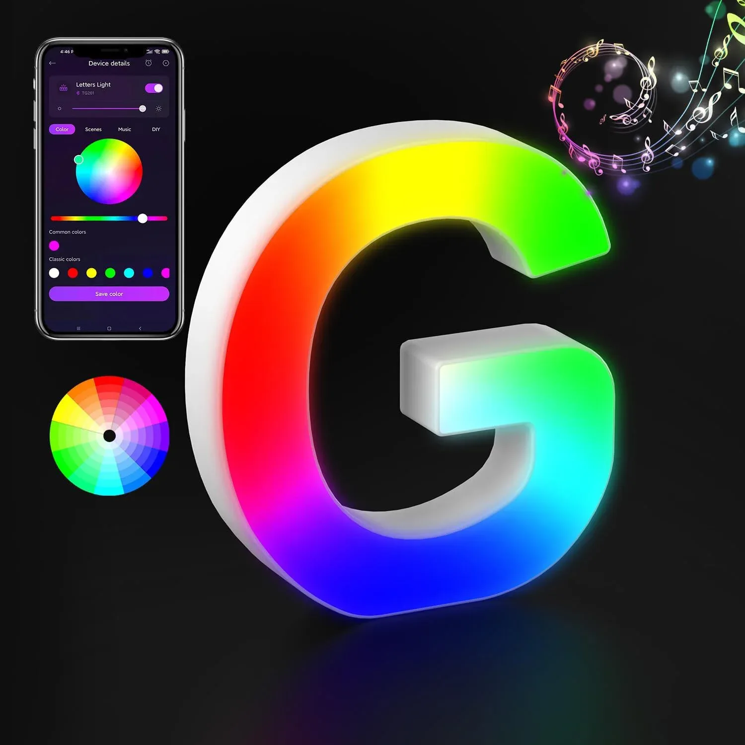 Lettre Lumineuse LED RGBW avec Synchronisation Musicale et Contrôle via Application slide 12