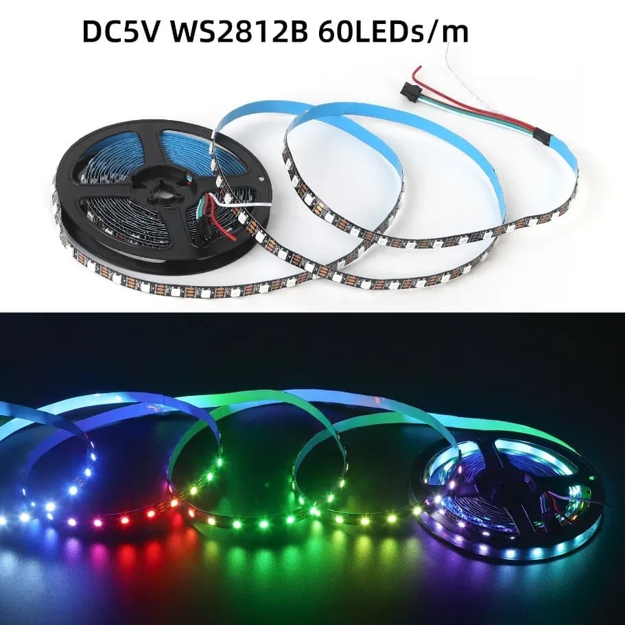 Ruban LED Intelligent WS2812B 5050 RGBIC 5V, Adressable Individuellement, 30/60/144 LED/m, IP30/IP67, PCB Noir/Blanc - Image 6