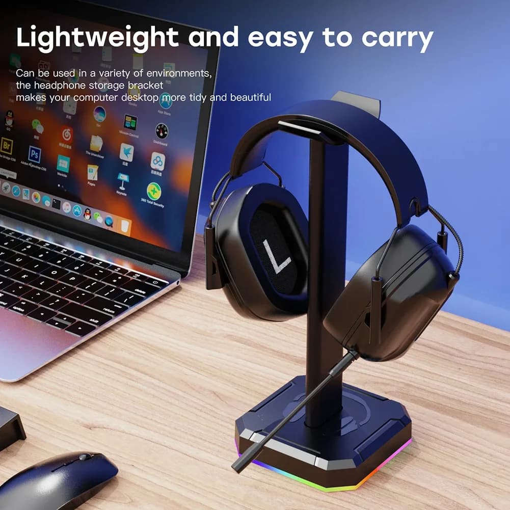 Support universel en aluminium pour casque et smartphone avec éclairage RVB - Image 2