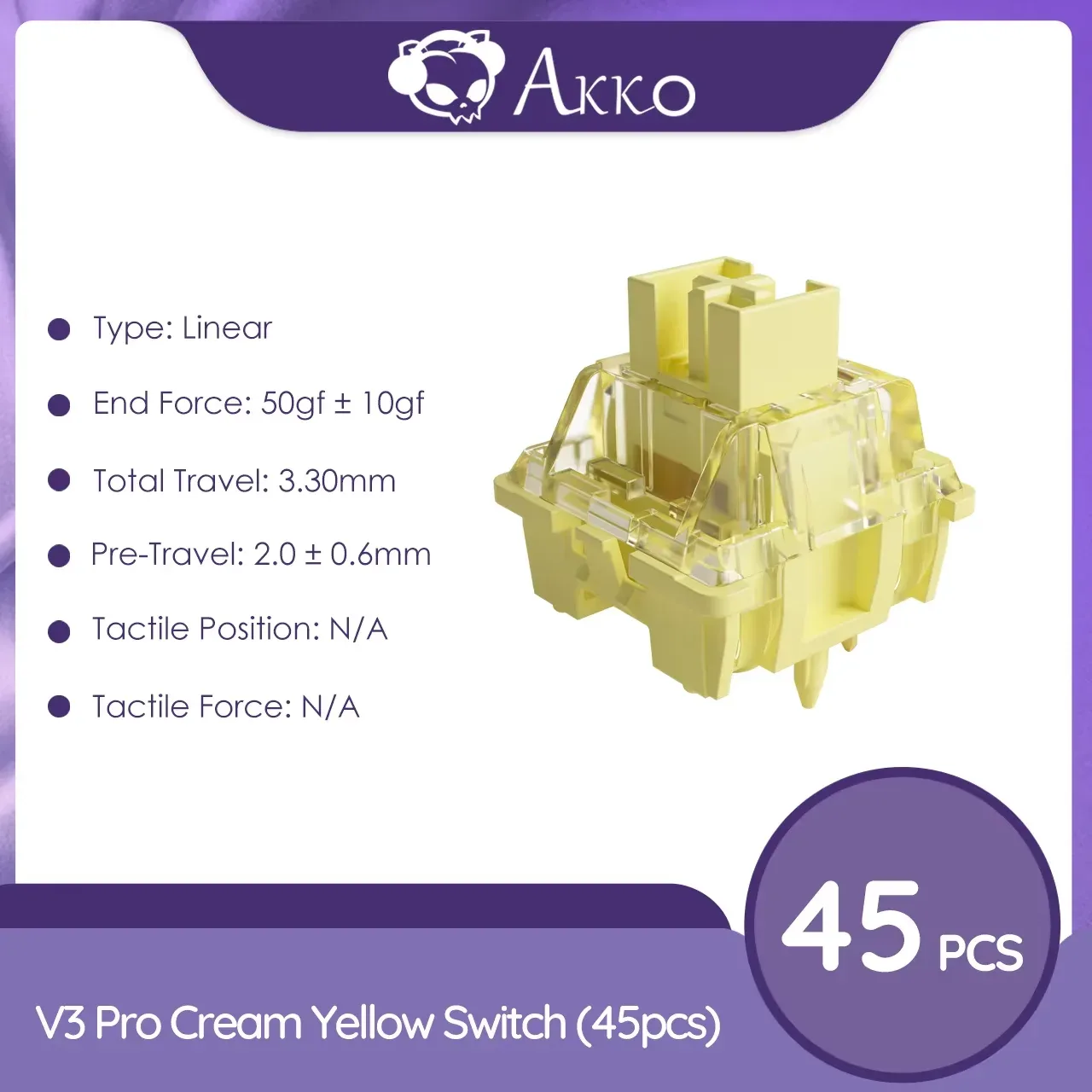 Akko V3 Pro Cream Yellow - Switches Linéaires, Tige Anti-Poussière, 5 Broches, 50gf, 45 pièces slide 7