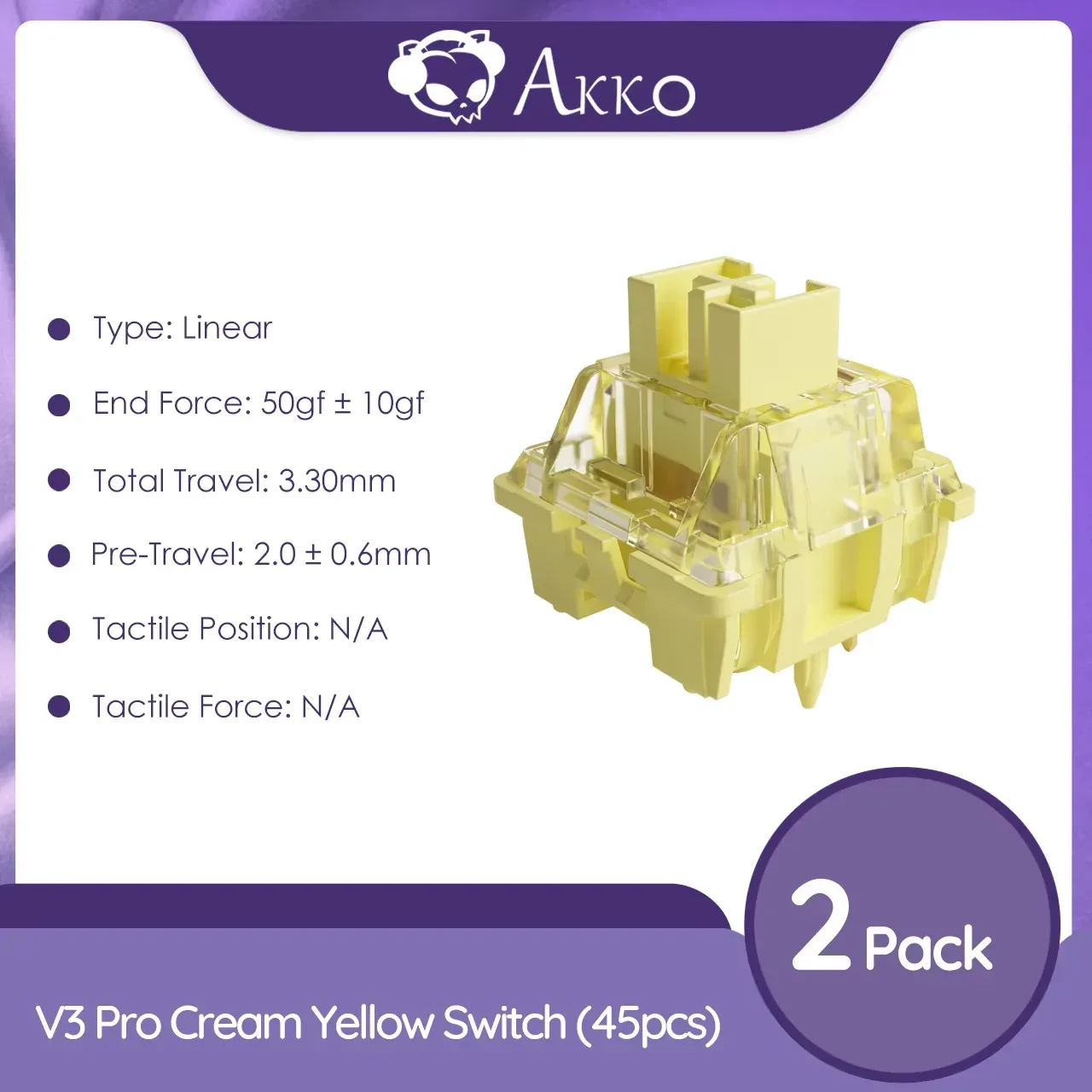 Akko V3 Pro Cream Yellow - Switches Linéaires, Tige Anti-Poussière, 5 Broches, 50gf, 45 pièces slide 8