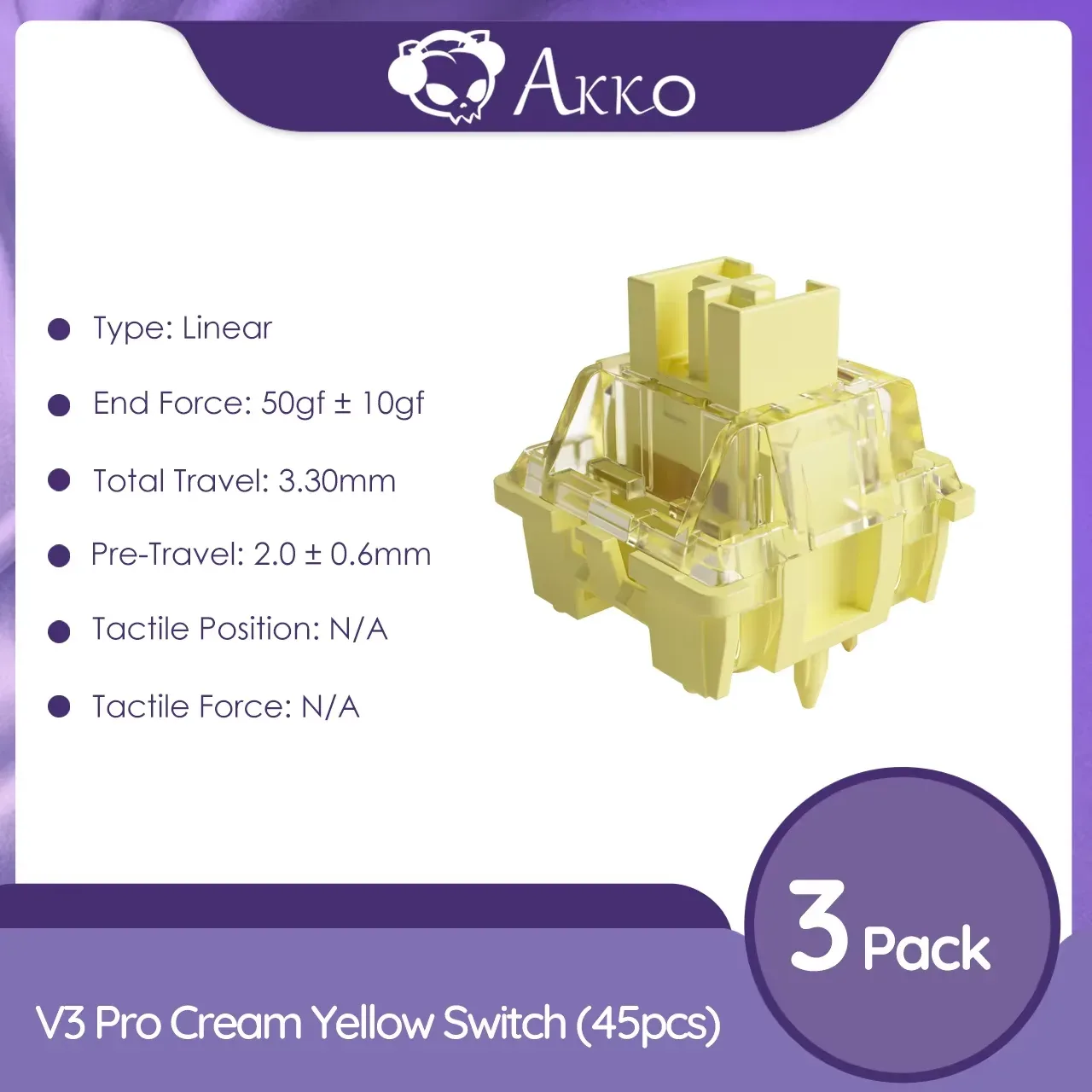 Akko V3 Pro Cream Yellow - Switches Linéaires, Tige Anti-Poussière, 5 Broches, 50gf, 45 pièces slide 9