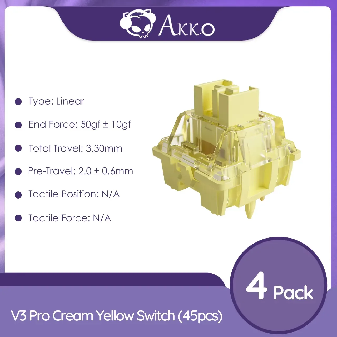 Akko V3 Pro Cream Yellow - Switches Linéaires, Tige Anti-Poussière, 5 Broches, 50gf, 45 pièces slide 10