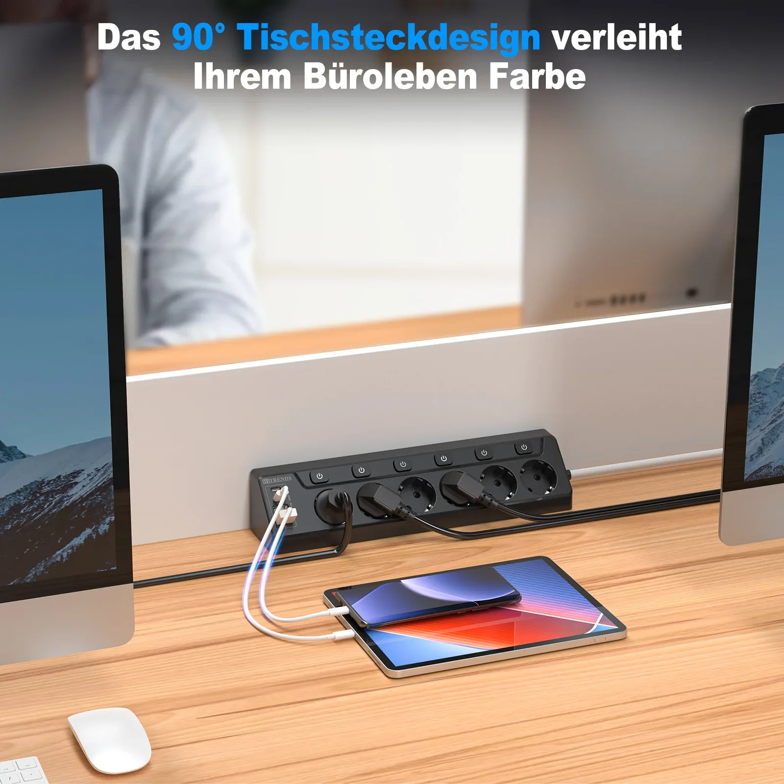 Multiprise d'angle 6 prises avec 2 ports USB et 2 ports USB-C - Câble 2m - Image 5