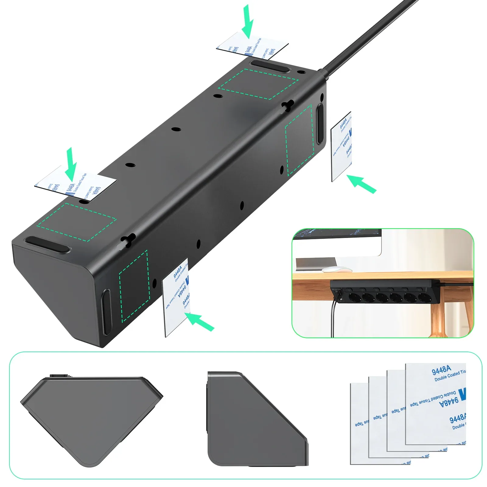 Multiprise d'angle 6 prises avec 2 ports USB et 2 ports USB-C - Câble 2m - Image 6