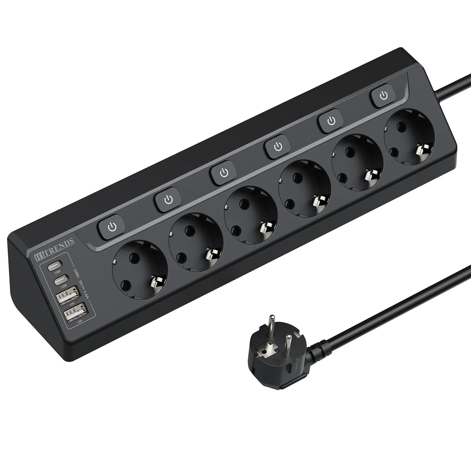 Multiprise d'angle 6 prises avec 2 ports USB et 2 ports USB-C - Câble 2m slide 7