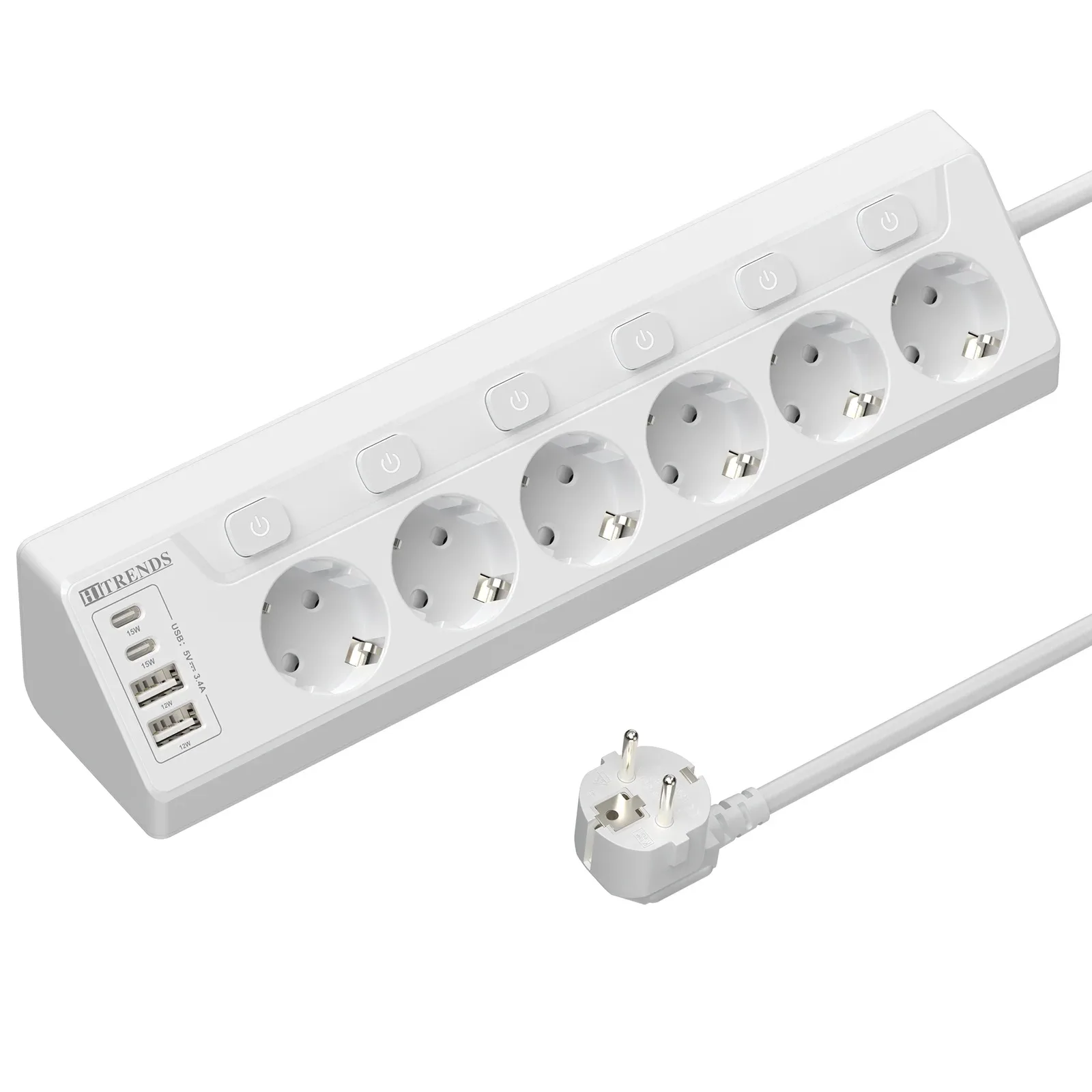 Multiprise d'angle 6 prises avec 2 ports USB et 2 ports USB-C - Câble 2m slide 9
