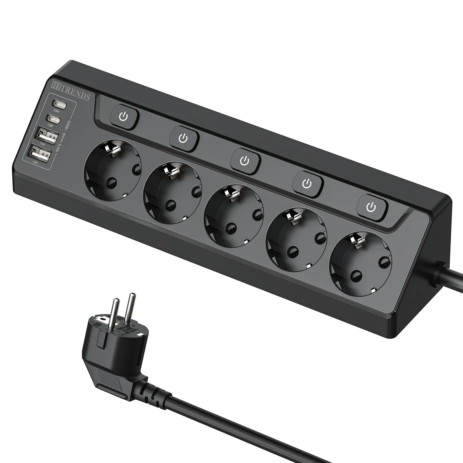 Multiprise d'angle 6 prises avec 2 ports USB et 2 ports USB-C - Câble 2m slide 8