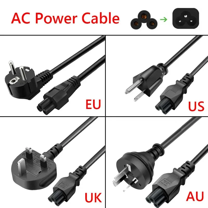 Câble d'alimentation secteur 1,5 m - Prise EU/US/AU/UK vers C5 pour ordinateur portable et moniteur LCD