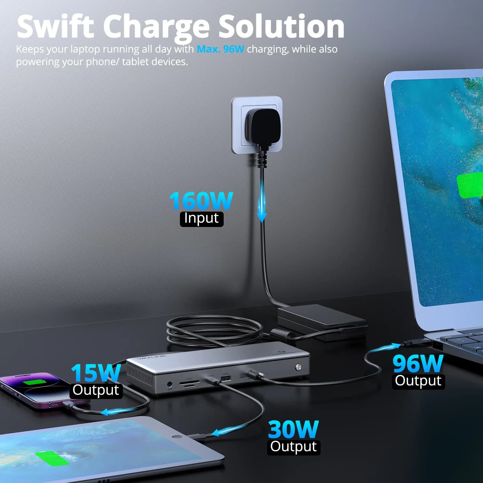 Station d'accueil WAVLINK Thunderbolt 4 13-en-1 - Support 8K/Triple 4K, Charge 96W, 40Gbps, Ethernet 2,5G - Image 5