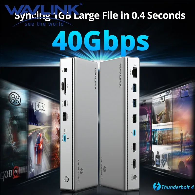Station d'accueil WAVLINK Thunderbolt 4 13-en-1 - Support 8K/Triple 4K, Charge 96W, 40Gbps, Ethernet 2,5G - Image 1