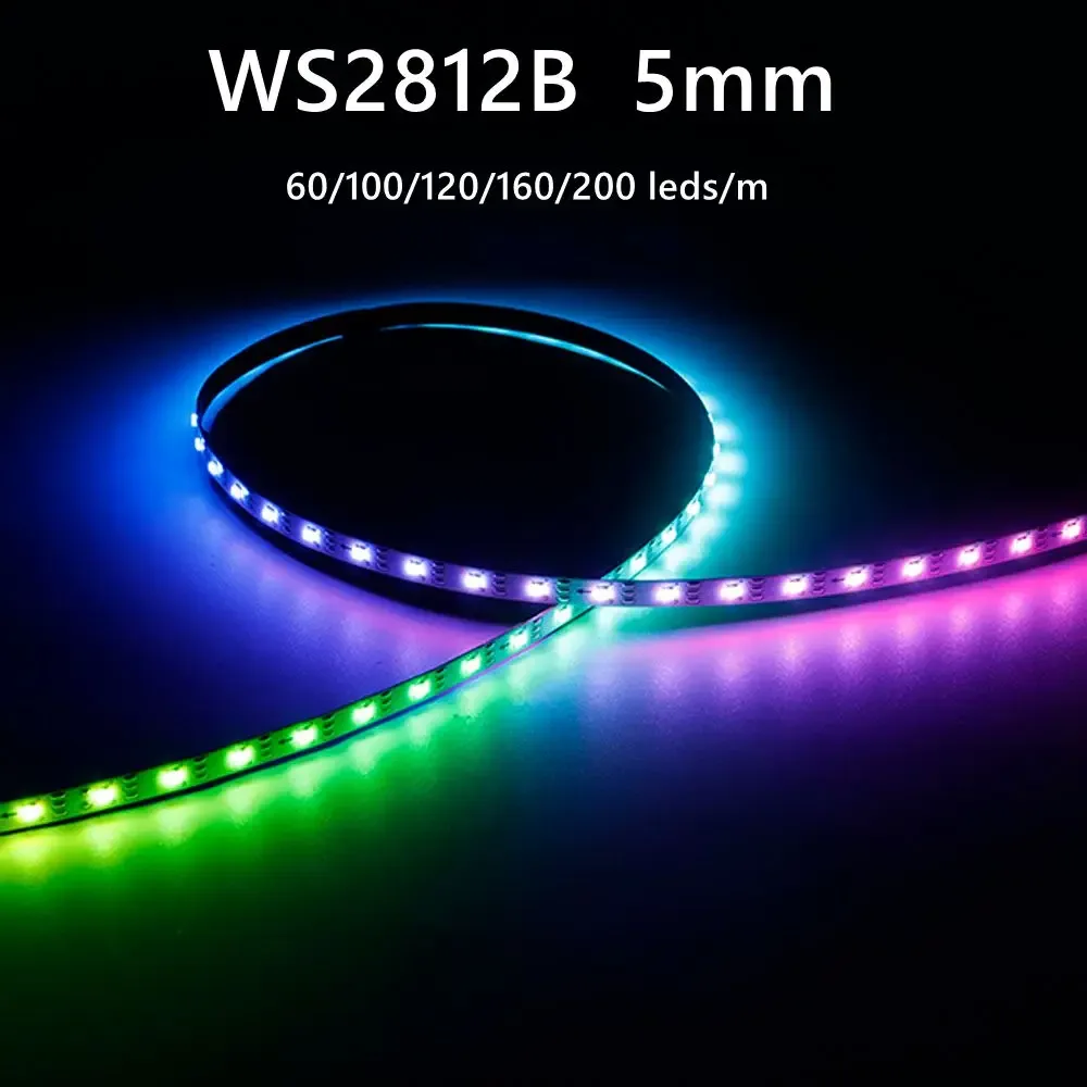Ruban LED RGBIC ultra-étroit 5mm, adressable individuellement, WS2812B 2020 SMD, 60/100/120/160/200 LED/m, 5V DC - Image 1