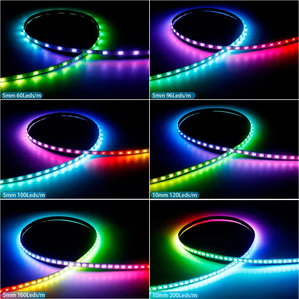 Ruban LED RGBIC ultra-étroit 5mm, adressable individuellement, WS2812B 2020 SMD, 60/100/120/160/200 LED/m, 5V DC - Image 5