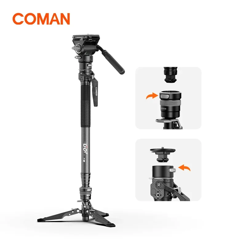 Trépied de voyage monopode COMAN M1 PRO V5 en fibre de carbone avec plateau rapide
