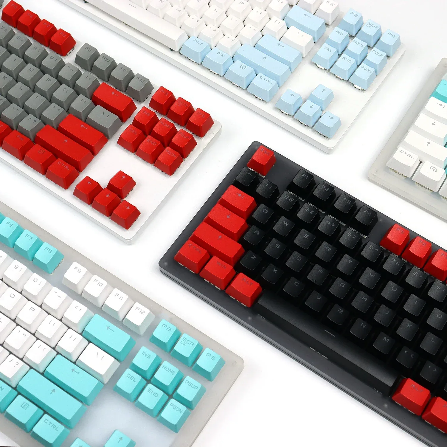 Set de 104 touches PBT double injection - Profil OEM - Blanc et Cyan - Rétroéclairé - Image 1