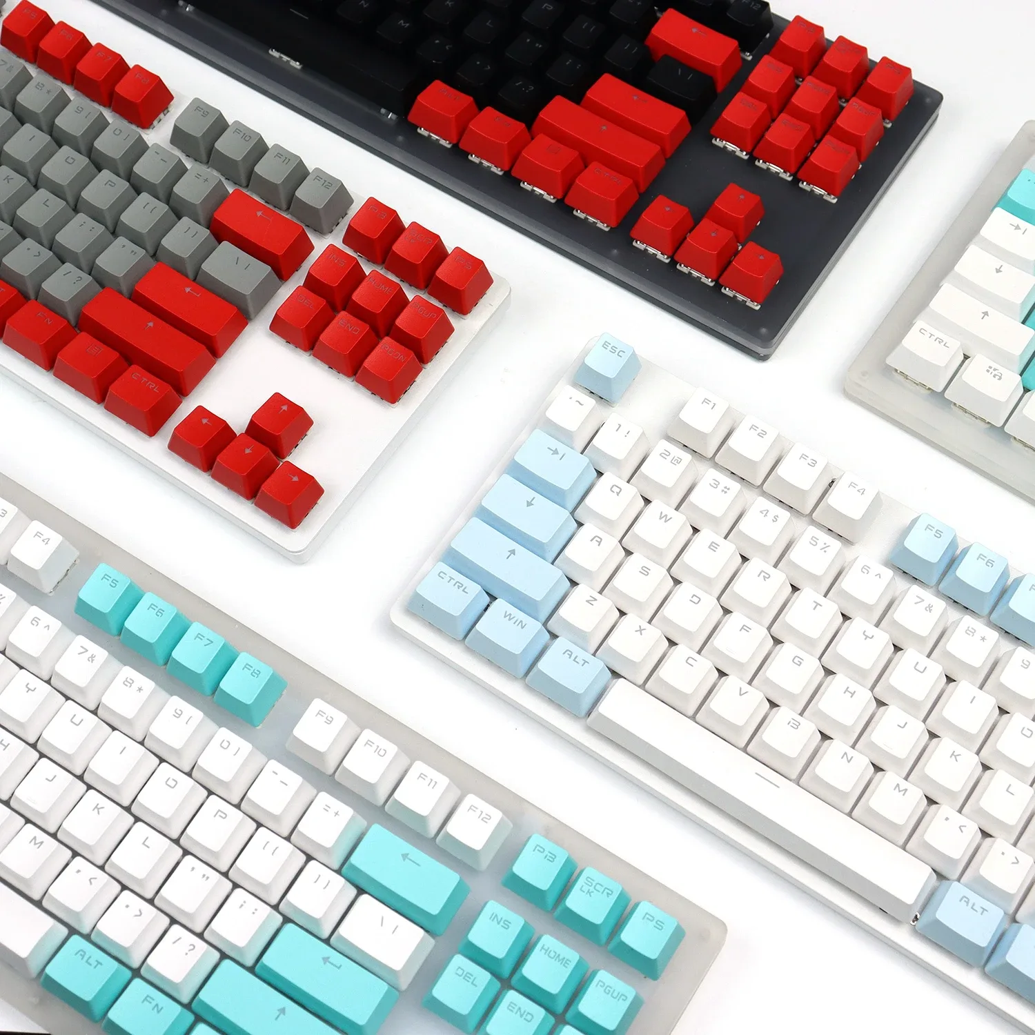 Set de 104 touches PBT double injection - Profil OEM - Blanc et Cyan - Rétroéclairé - Image 3