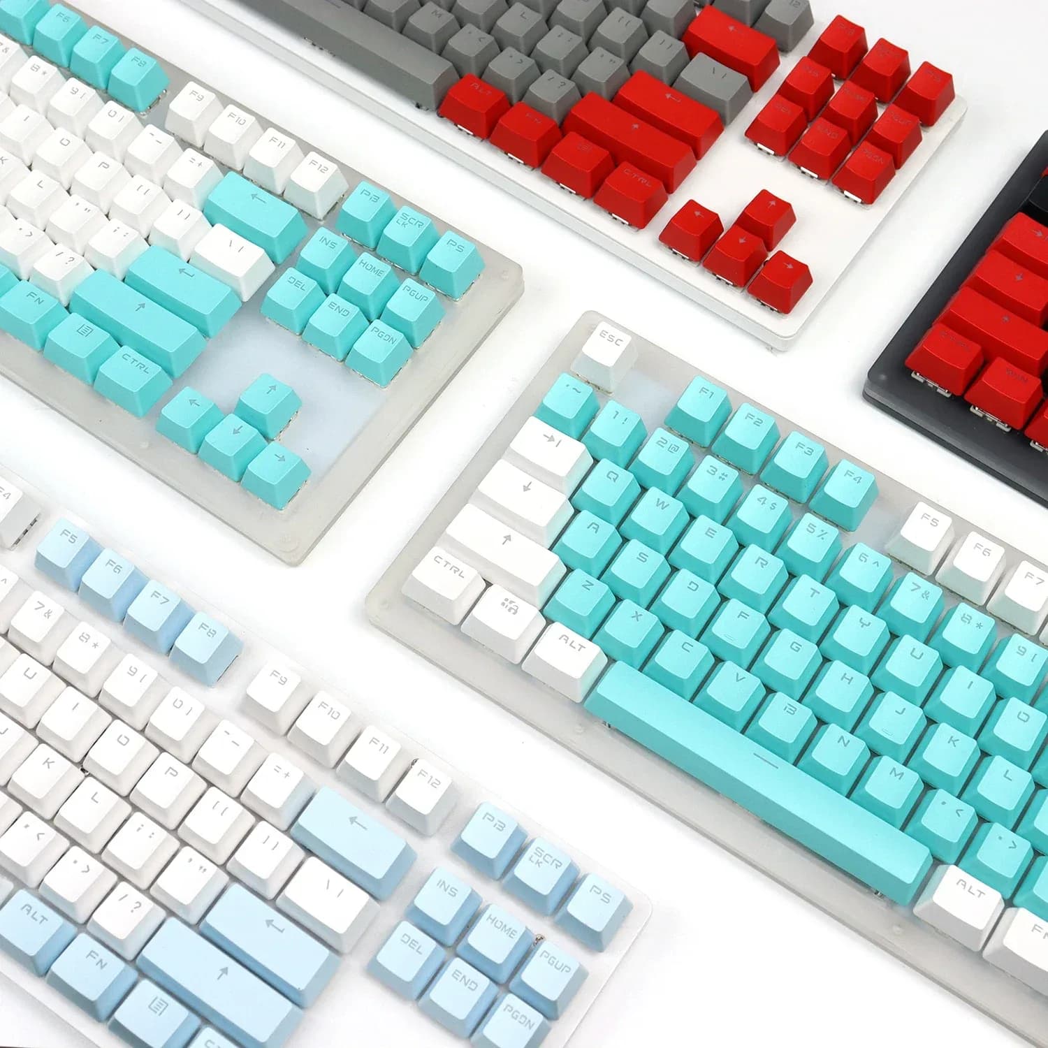 Set de 104 touches PBT double injection - Profil OEM - Blanc et Cyan - Rétroéclairé - Image 2