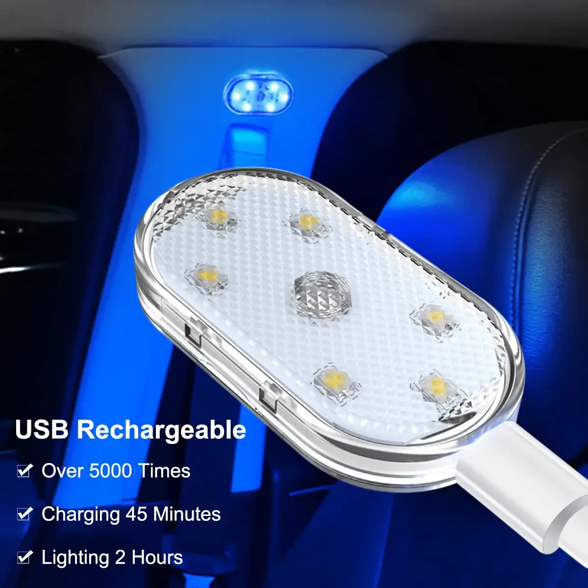 Lot de 4 lampes LED d'intérieur sans fil pour voiture, rechargeables USB - 7 couleurs - Image 5