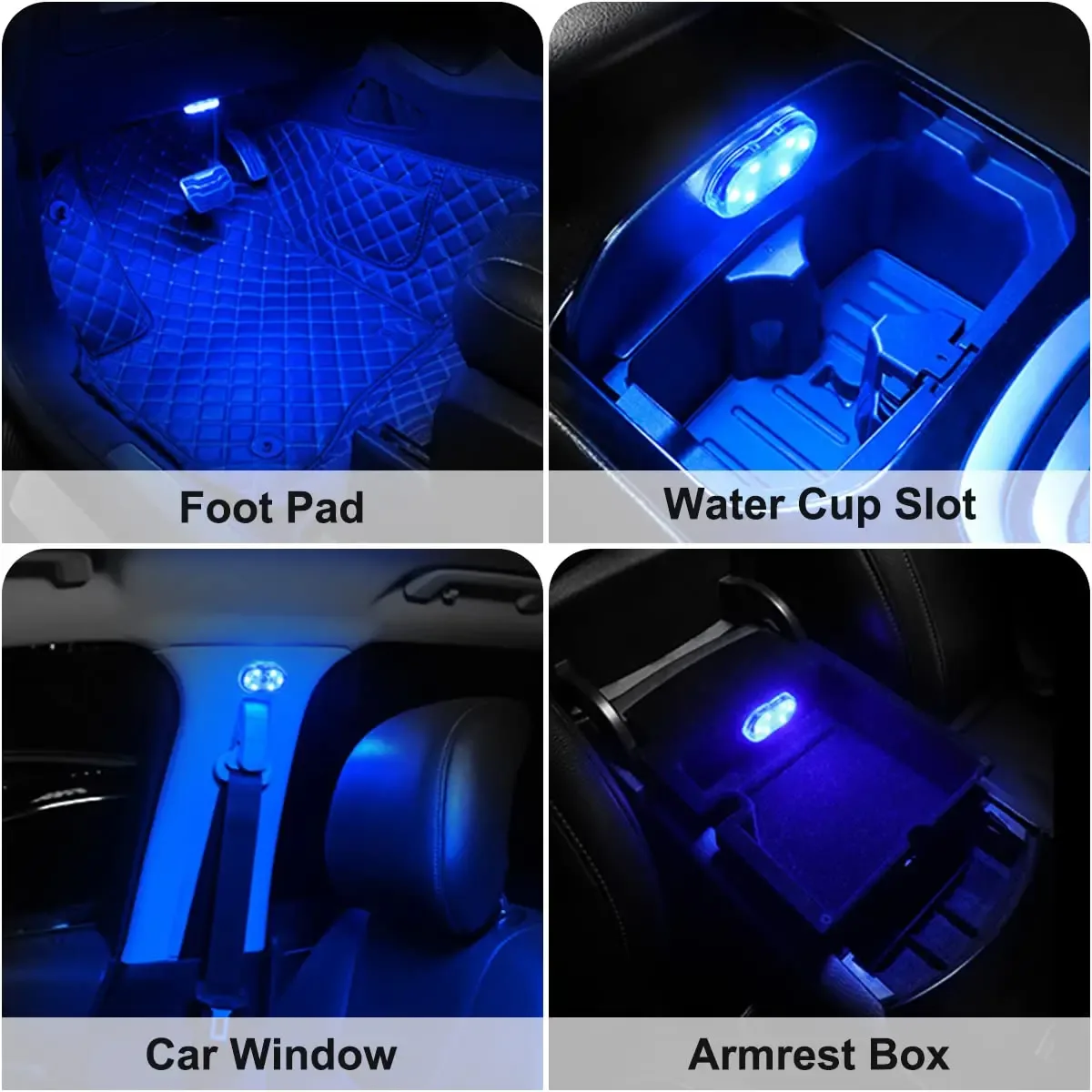 Lot de 4 lampes LED d'intérieur sans fil pour voiture, rechargeables USB - 7 couleurs - Image 4