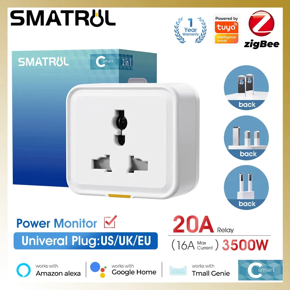 Prise Connectée Zigbee Tuya 20A 3500W - Adaptateur Universel avec Suivi de Consommation