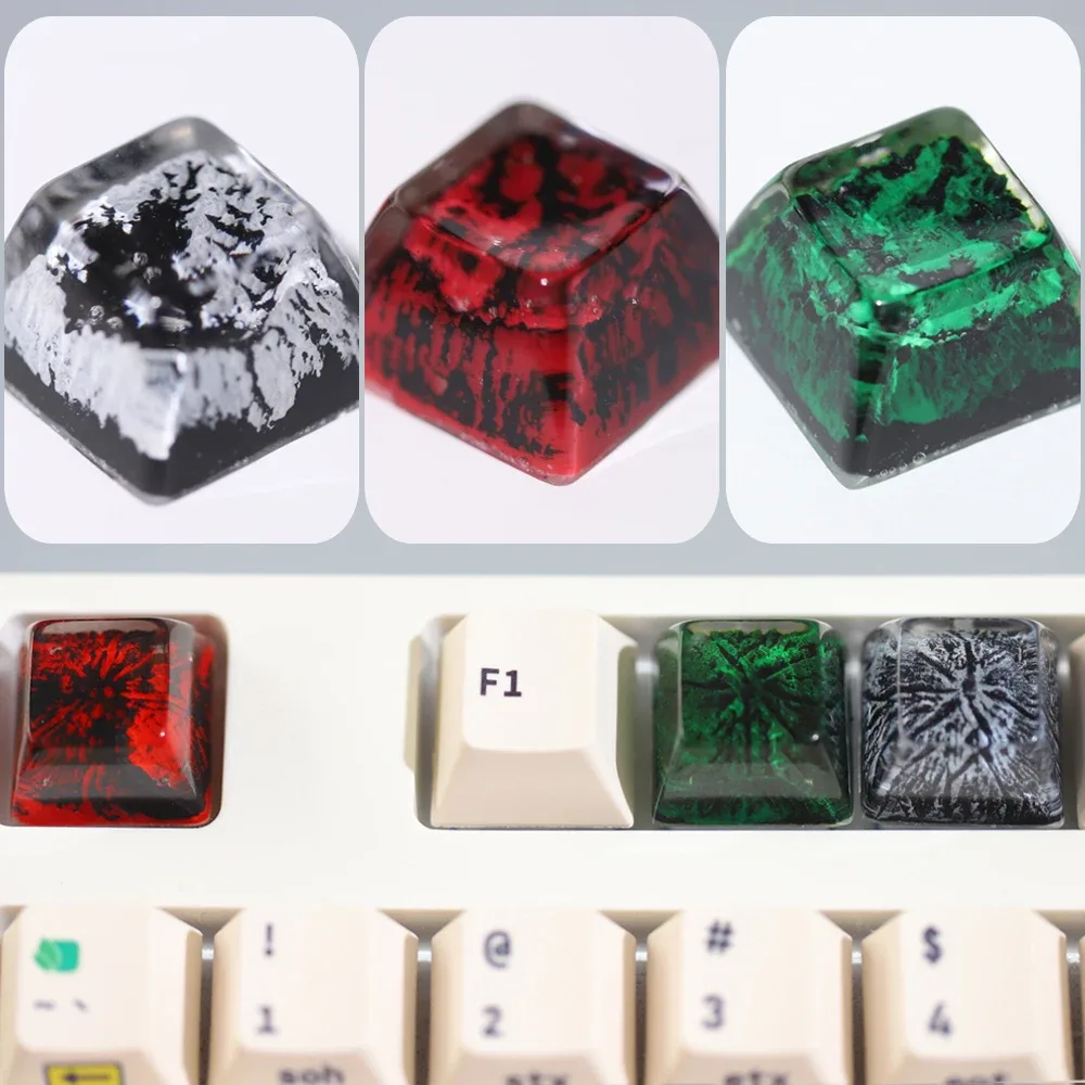 Touche artisanale en résine « Montagnes Enneigées » pour clavier mécanique (Compatible MX) - Image 1