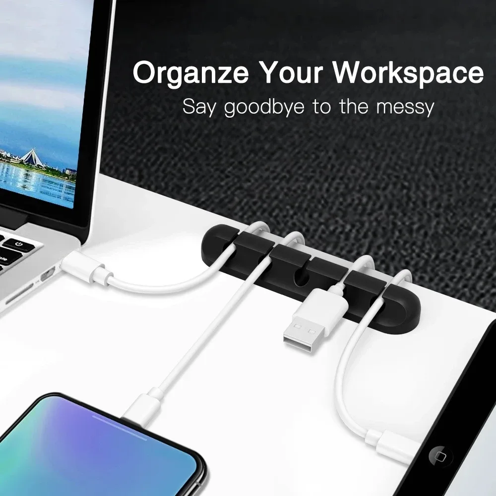 Organisateur de câbles en silicone avec clips de gestion auto-adhésifs - Image 3