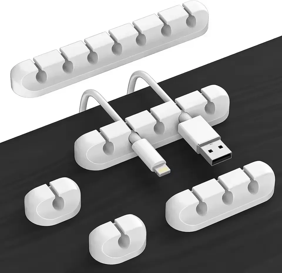 Organisateur de câbles en silicone avec clips de gestion auto-adhésifs - Image 1