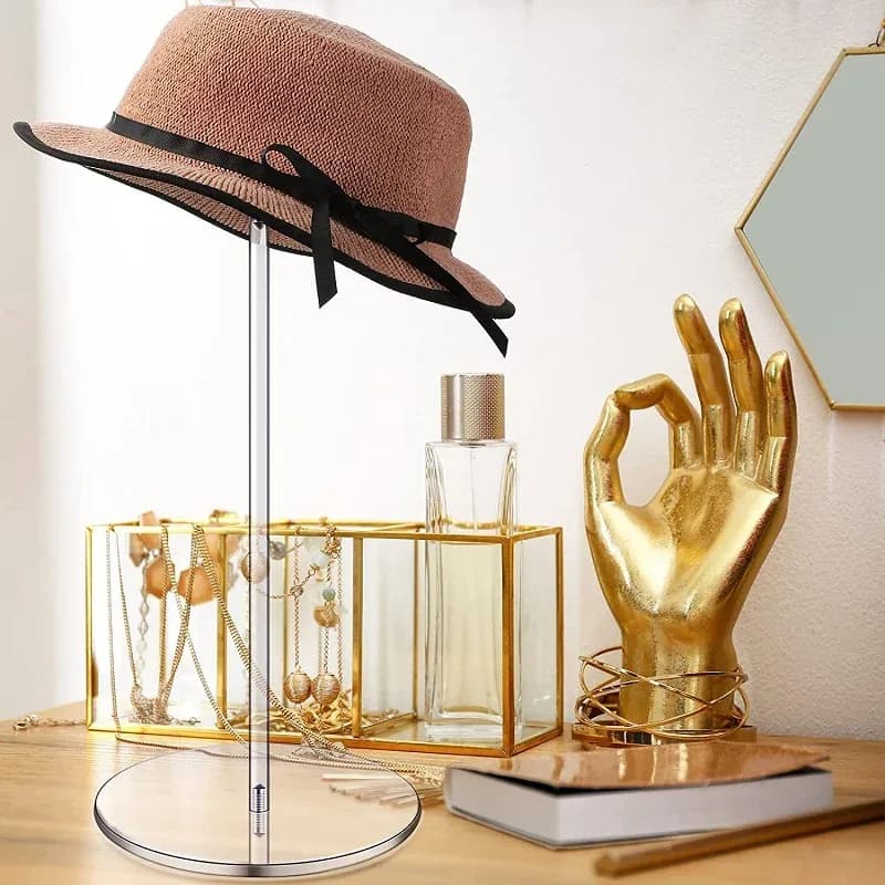 Présentoir à chapeaux et perruques en acrylique transparent avec socle rond slide 4