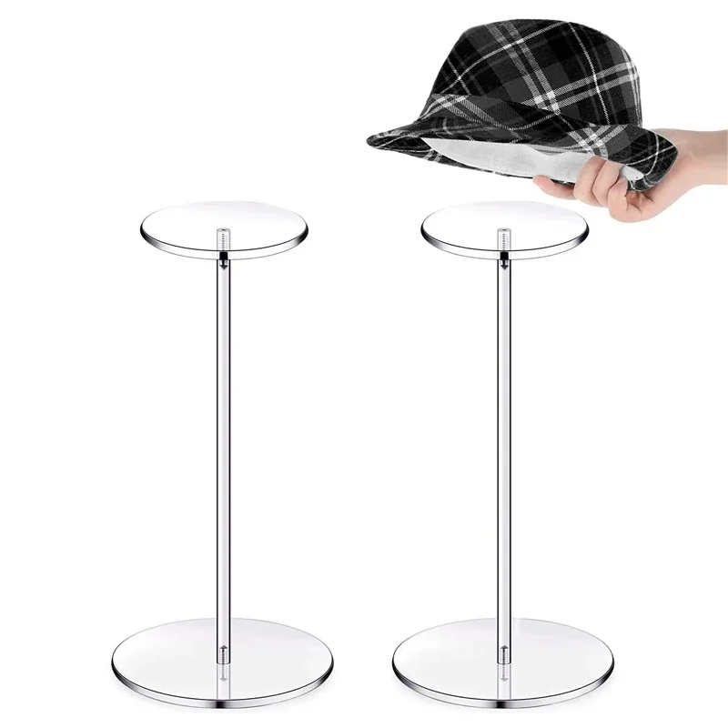 Présentoir à chapeaux et perruques en acrylique transparent avec socle rond