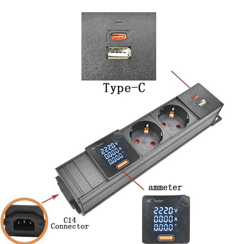 Multiprise PDU C14 pour rack réseau avec prises EU, voltmètre et port USB-C 15W - Image 4