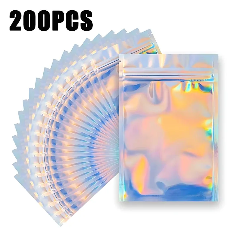 Pochettes d'emballage holographiques à fermeture zip pour bijoux et accessoires