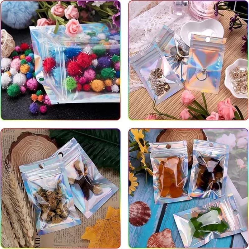Pochettes d'emballage holographiques à fermeture zip pour bijoux et accessoires slide 5
