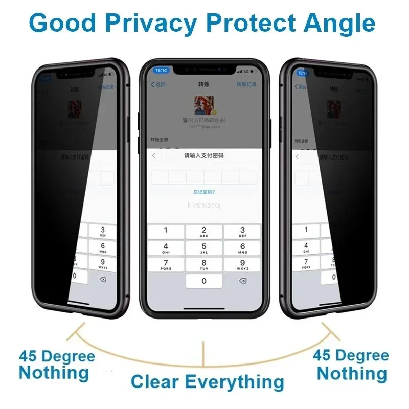 Coque magnétique anti-espion en métal et verre trempé pour iPhone, avec protection d'objectif et support intégré - Image 2
