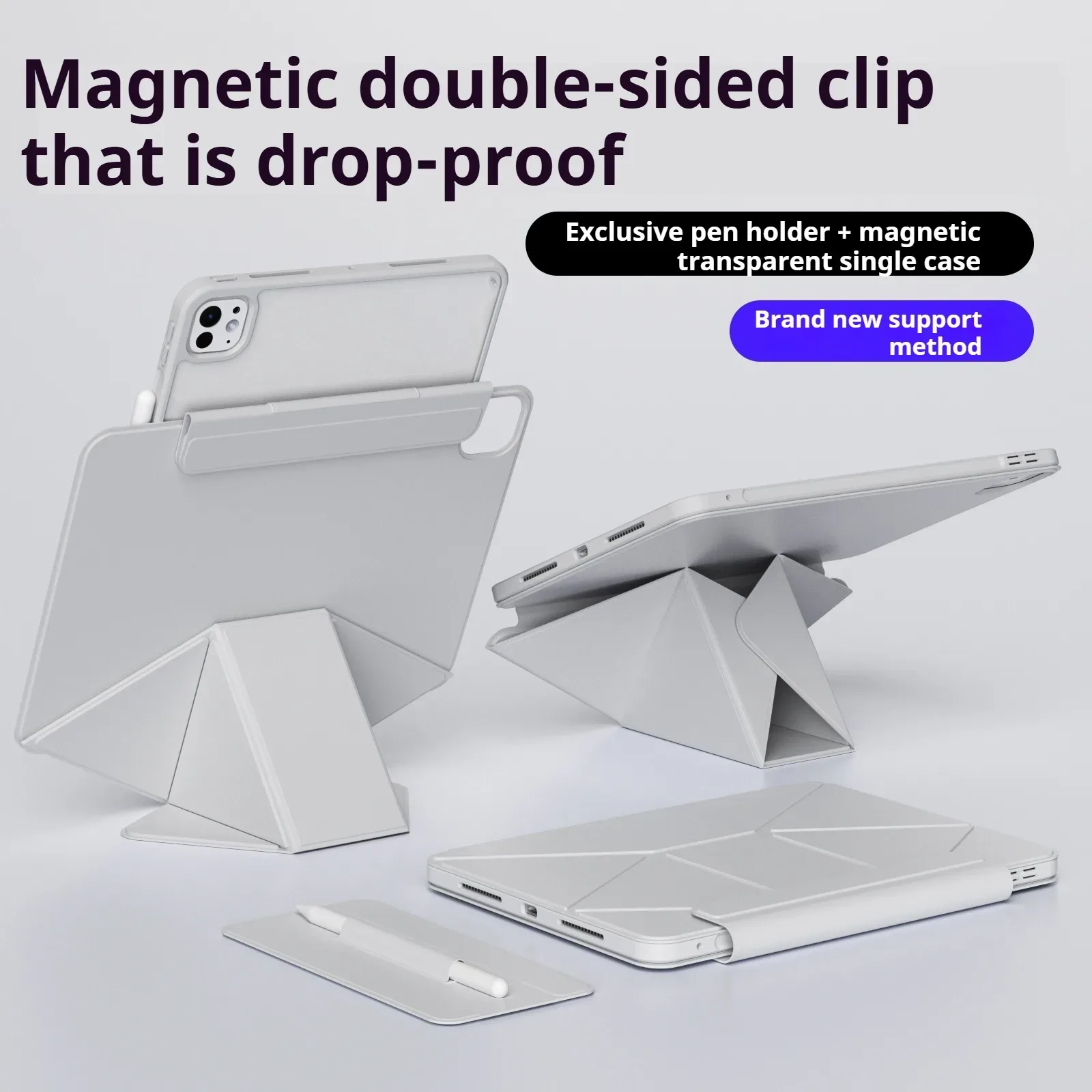 Étui magnétique ZOYU avec support réglable en hauteur et dos transparent pour iPad - Image 1