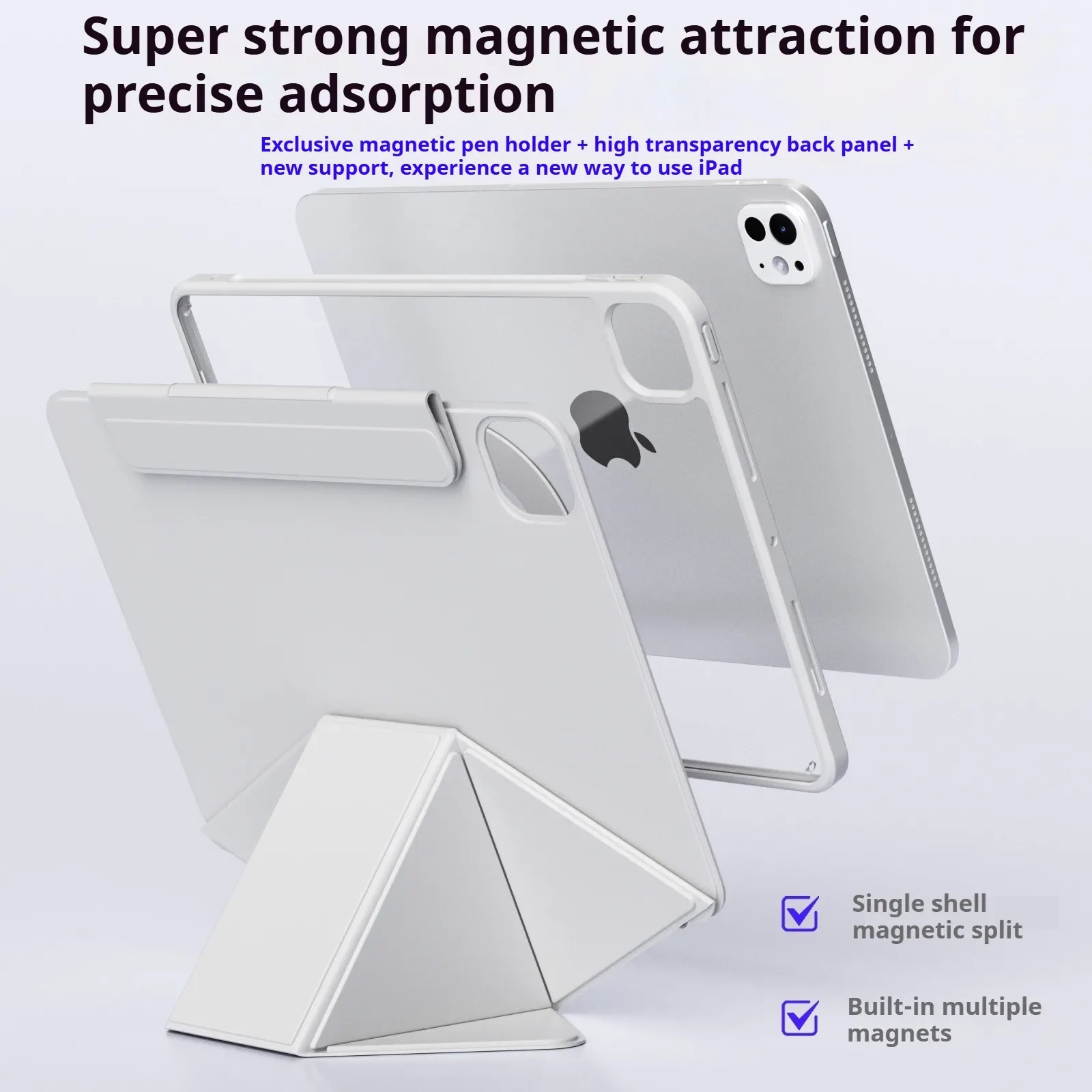 Étui magnétique ZOYU avec support réglable en hauteur et dos transparent pour iPad - Image 3