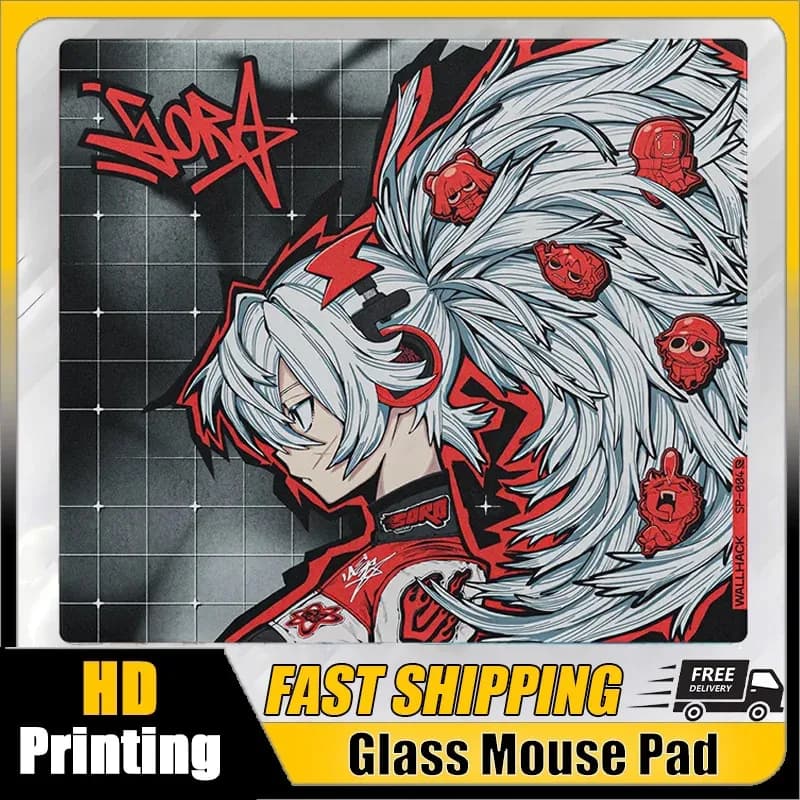 Tapis de souris gaming en verre trempé W-Wallhack SP-004 Drift SORA YUME - Surface dépolie lisse