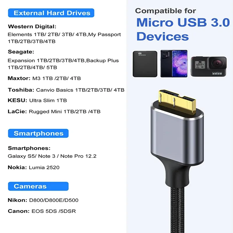 Câble USB-C vers Micro-USB 3.0 (Micro-B) - Transfert de données 5 Gbps - Image 6