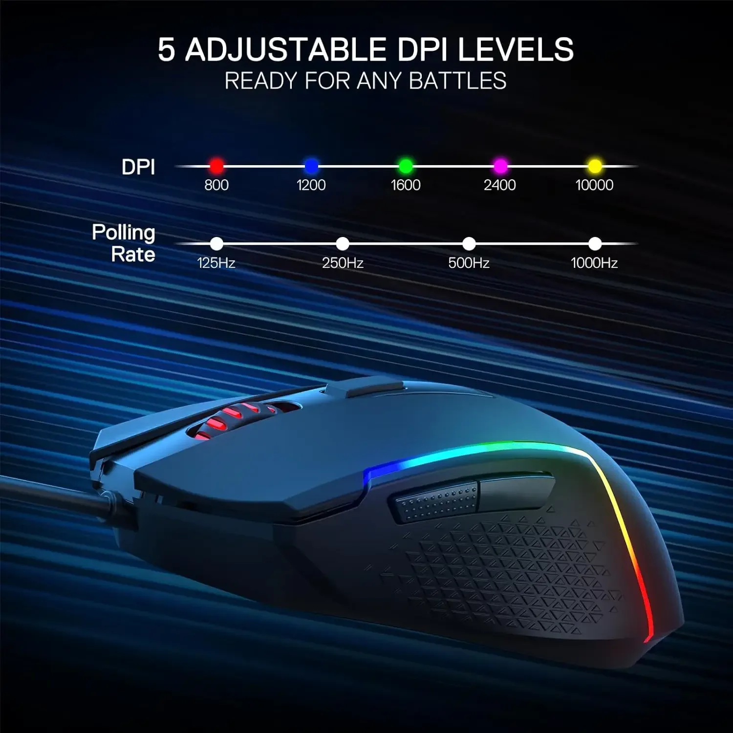Redragon M616 - Souris Gamer Optique Filaire RGB, 10 000 DPI, 6 Boutons Programmables - Image 4