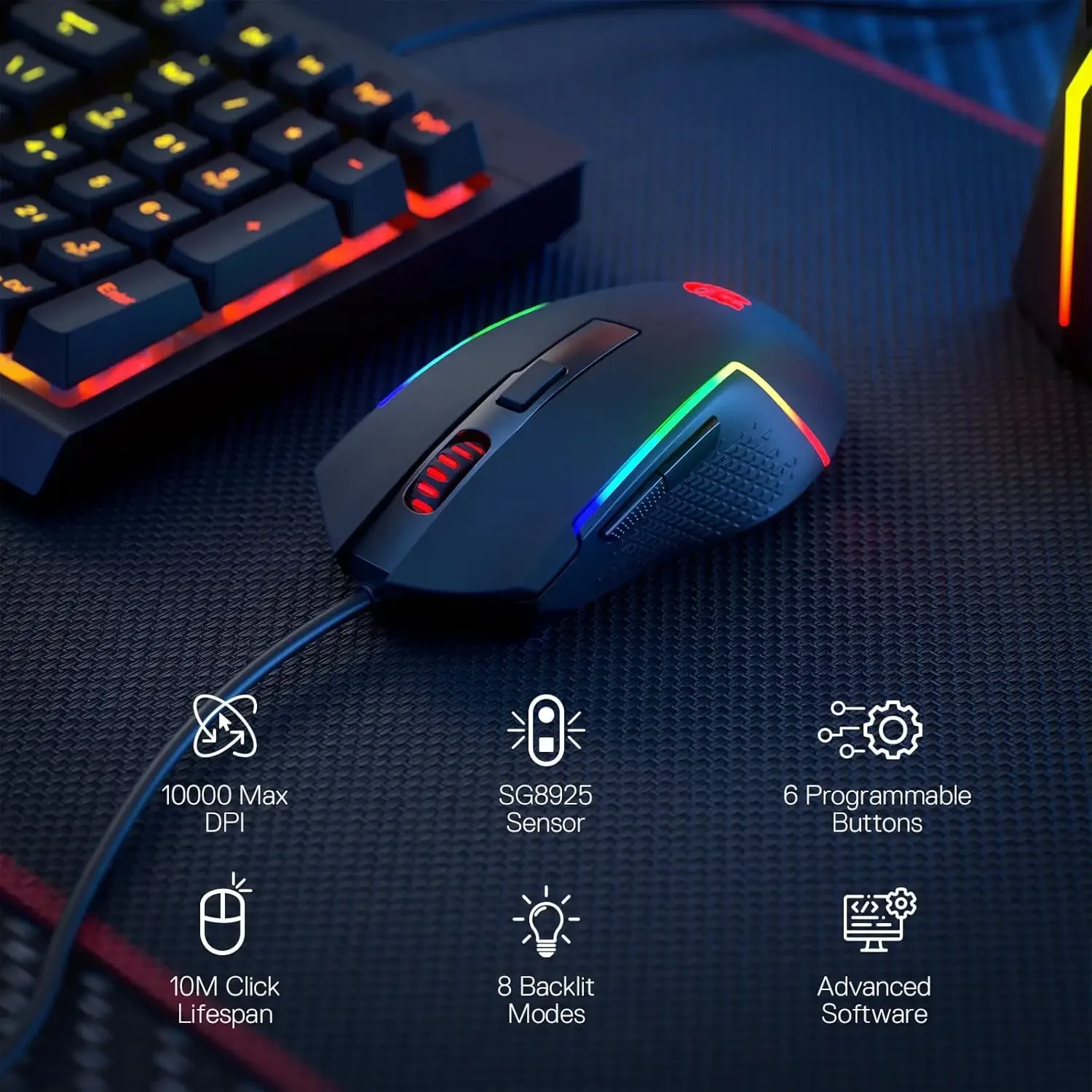 Redragon M616 - Souris Gamer Optique Filaire RGB, 10 000 DPI, 6 Boutons Programmables - Image 5