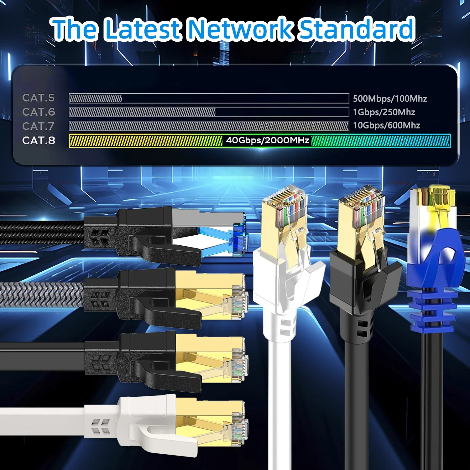 Câble Ethernet Cat 8 Haute Vitesse, 40 Gbit/s, 2000 MHz, RJ45 slide 2