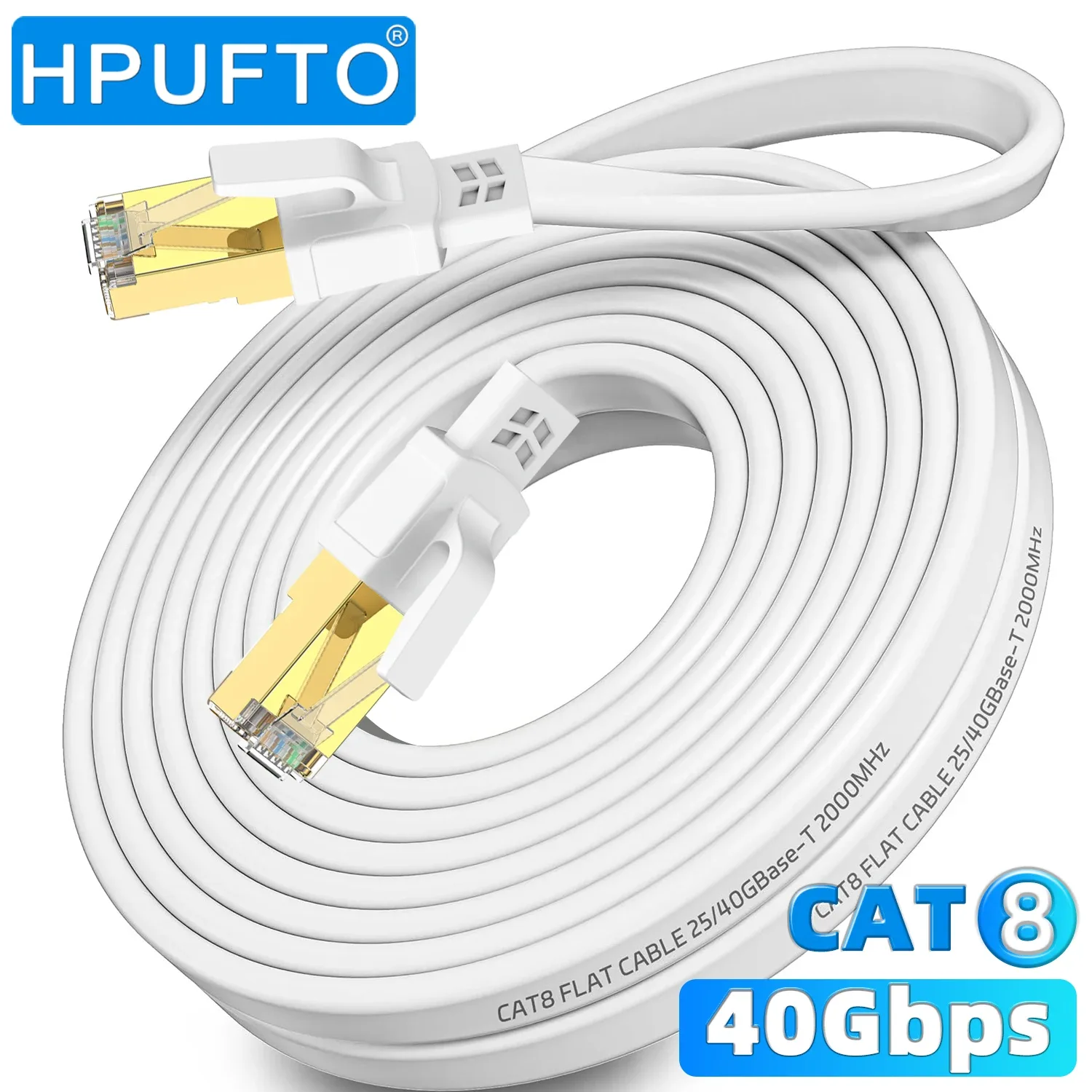 Câble Ethernet Cat 8 Haute Vitesse, 40 Gbit/s, 2000 MHz, RJ45