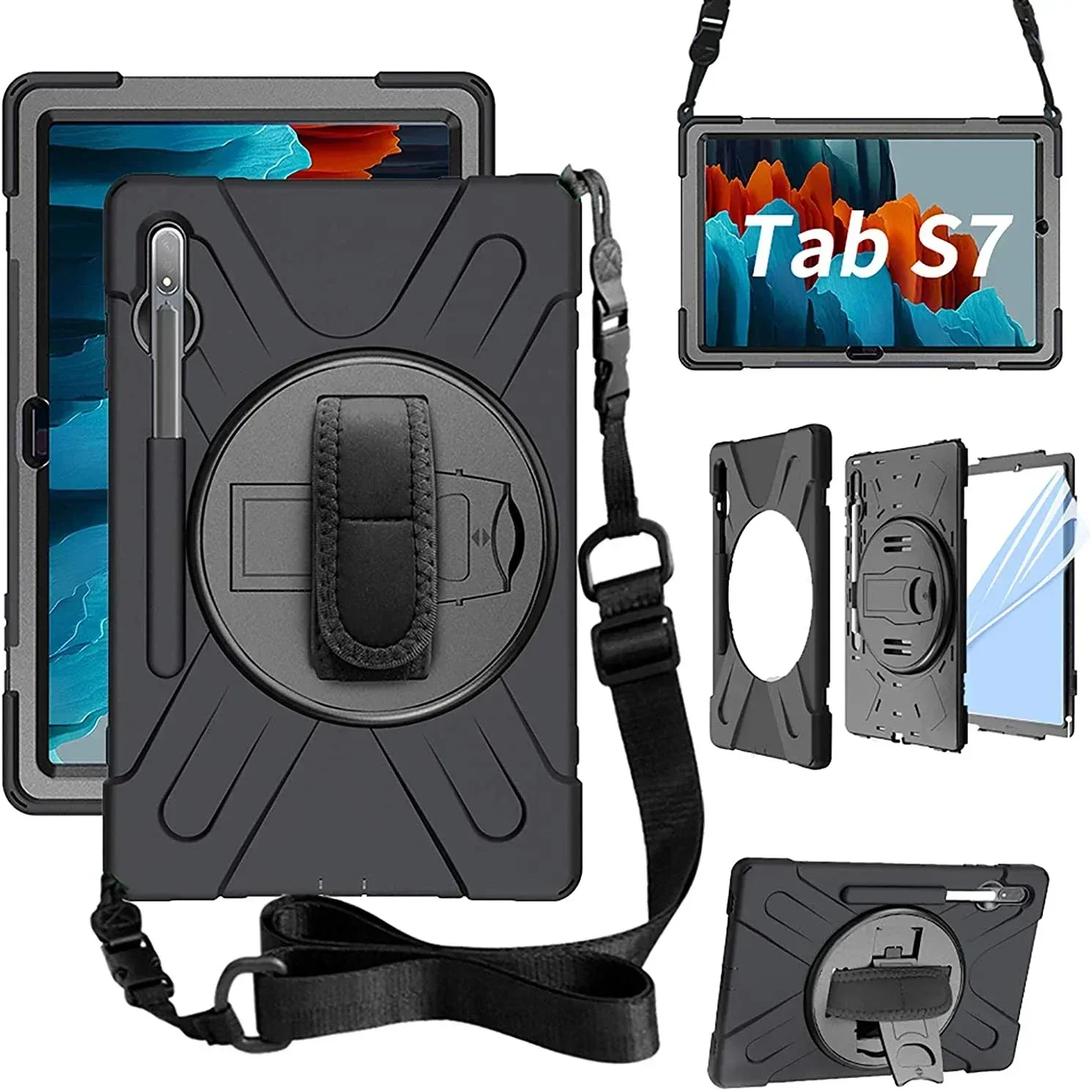 Étui de protection antichoc avec support et poignée pour Samsung Galaxy Tab S7, S8, S9 (Séries FE, Plus, Lite)