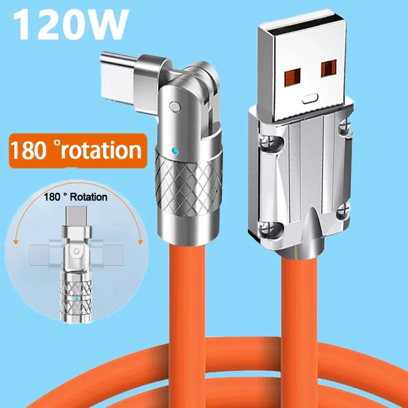 Câble USB-C rotatif à 180° pour charge rapide 120W 6A - Compatible PD et Quick Charge 3.0