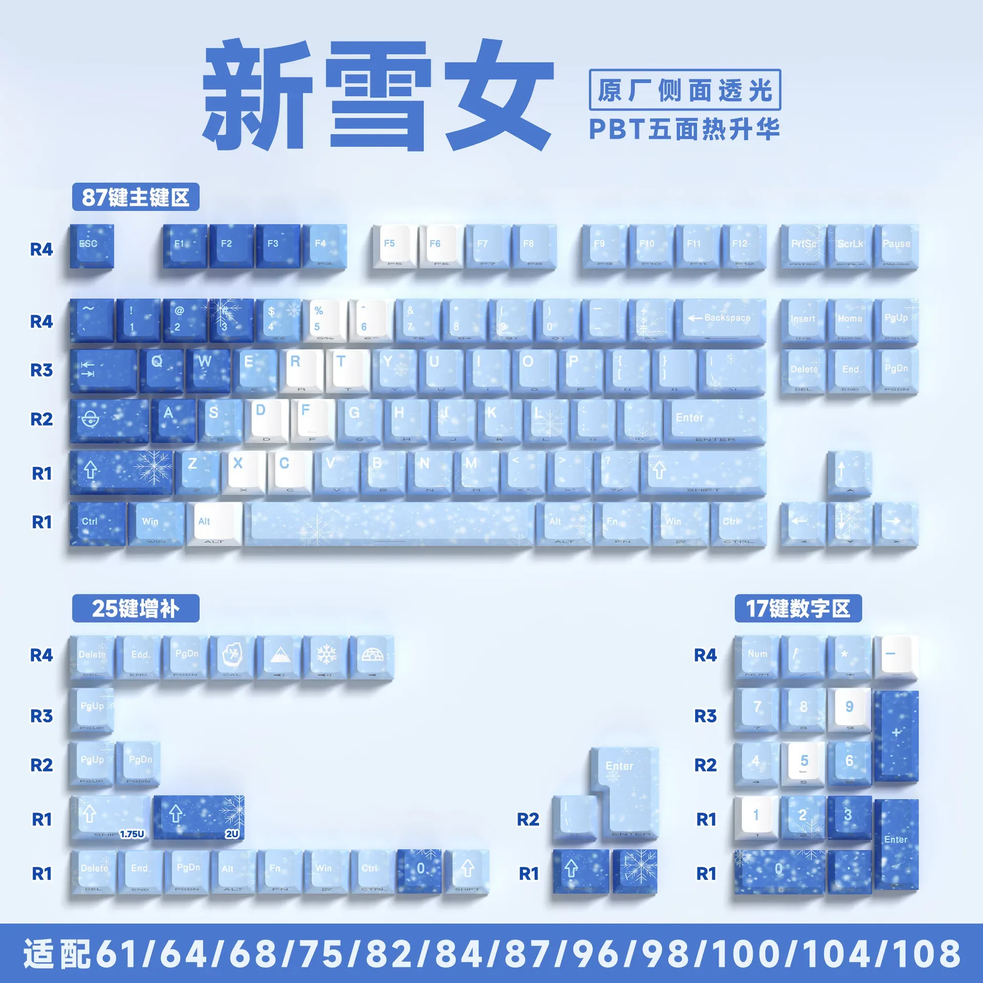 Jeu de touches PBT pour clavier mécanique - 129/135 touches - Thème Anime - Gravure latérale translucide - Image 6