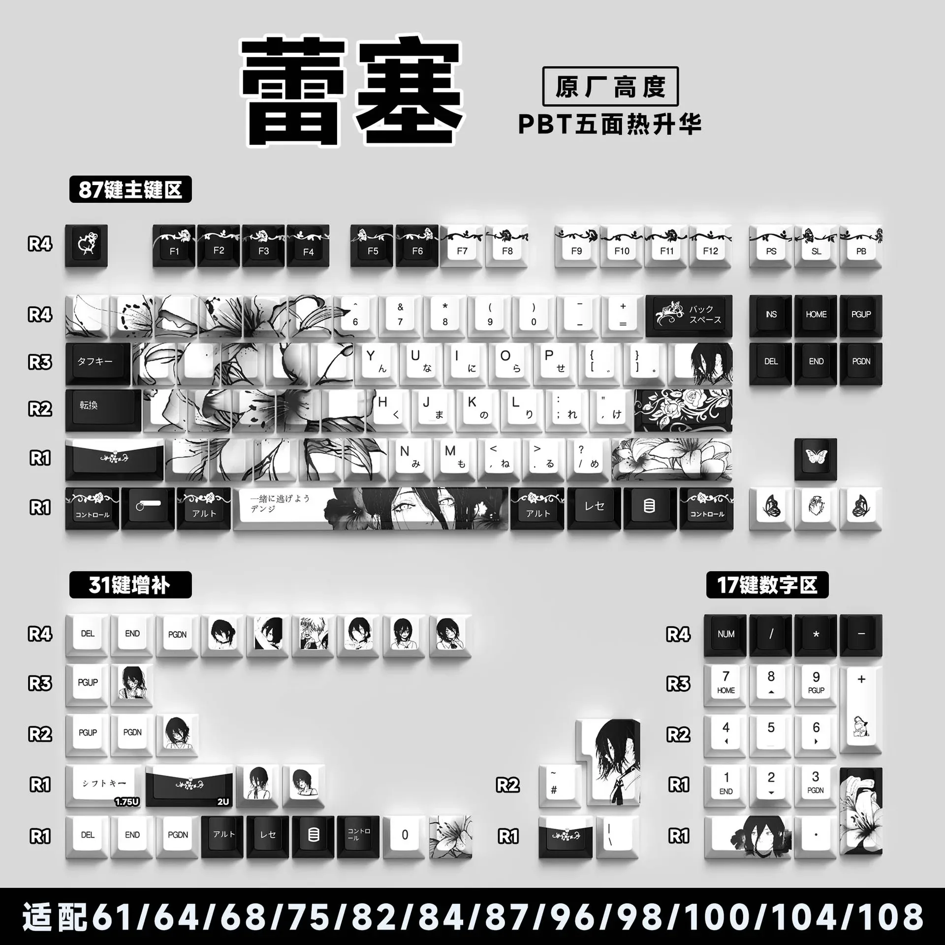Jeu de touches PBT pour clavier mécanique - 129/135 touches - Thème Anime - Gravure latérale translucide slide 22